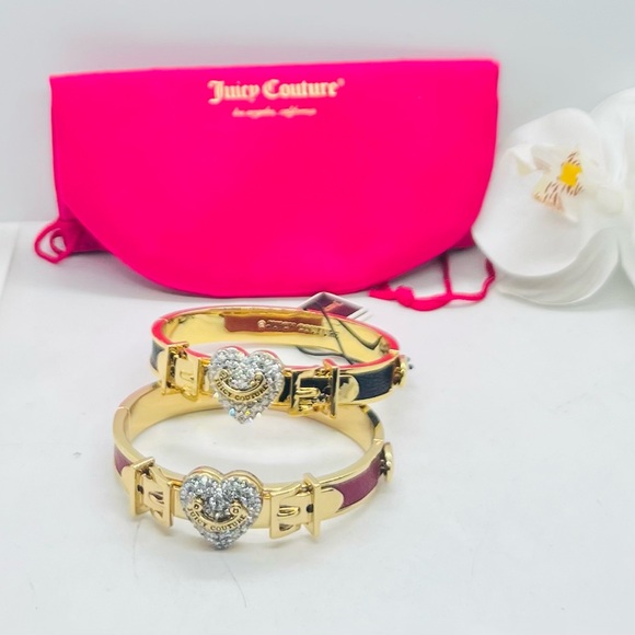 NWT, Juicy Couture Gold-Plated Pink Heart Crystal Bracelet Set of 2 - Picture 10 of 10